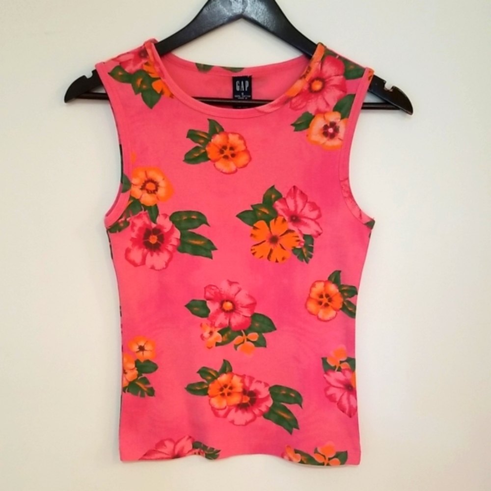 Pink and orange floral cotton tank top great condition Small